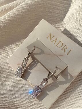 Nadri Invitation Only Baguette Emerald Cut CZ Double Drop Earrings